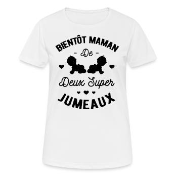 BIENTÔT MAMAN DE DEUX SUPER JUMEAUX - T-shirt respirant Femme - blanc - Devant - AI Model Female 172 dark (172cm)