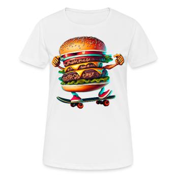 Cheeseburger Skateboard Skater - T-shirt respirant Femme - blanc - Devant - AI Model Female 172 dark (172cm)