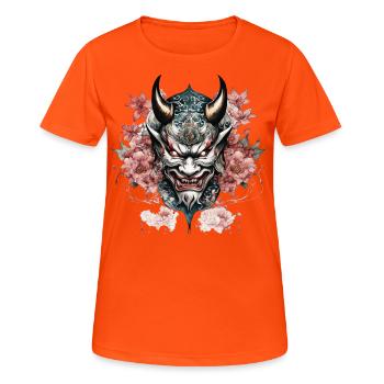 Demon Hannya Mask with Flowers - Women's Breathable T-Shirt - neon orange - Front - AI Model Female 172 dark (172cm)