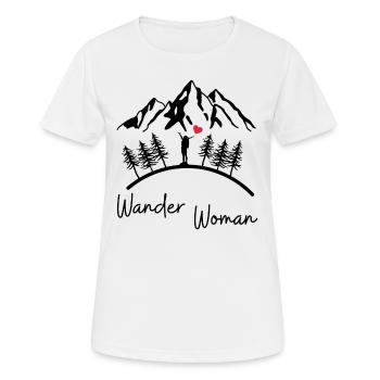 WANDER WOMAN - Berge Wandern HERZ Spruch Geschenk - Frauen T-Shirt atmungsaktiv - Weiß - Vorne - AI Model Female 172 dark (172cm)