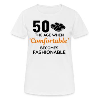 50. Geburtstag Bequeme modische Hausschuhe - Frauen T-Shirt atmungsaktiv - Weiß - Vorne - AI Model Female 172 dark (172cm)