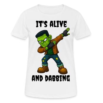Grünes Narben Monster lebt und dabt an Halloween - Frauen T-Shirt atmungsaktiv - Weiß - Vorne - AI Model Female 172 dark (172cm)