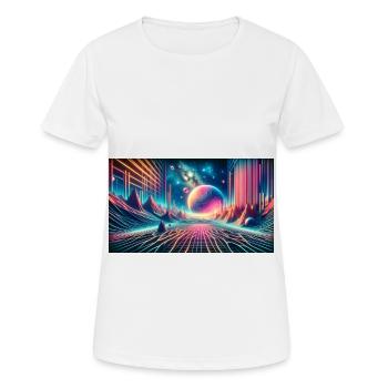 Neon Dreamscape Odyssey – Synthwave Surrealismus Wid - Frauen T-Shirt atmungsaktiv - Weiß - Vorne - AI Model Female 172 dark (172cm)