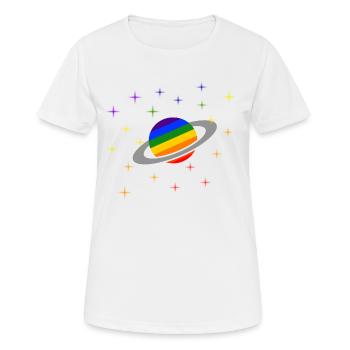 LGBT Planet Gay Pride CSD Regenbogen Coming Out - T-shirt respirant Femme - blanc - Devant - AI Model Female 172 dark (172cm)