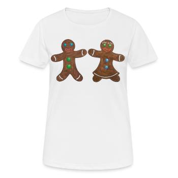 Paire de pain d’épices hétéro - T-shirt respirant Femme - blanc - Devant - AI Model Female 172 dark (172cm)