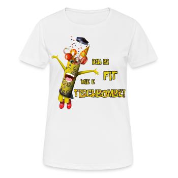 Ich bi fit wie e Tischbombe (Schweizerdeutsch) - Frauen T-Shirt atmungsaktiv - Weiß - Vorne - AI Model Female 172 dark (172cm)