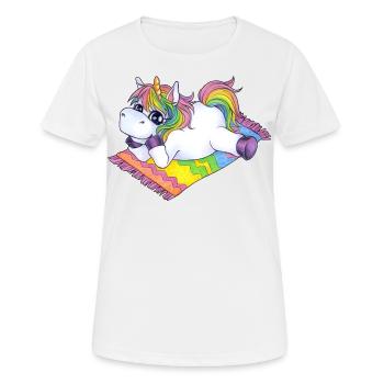 Urlaub Einhorn am Stand Sonnenbaden Regenboden - Frauen T-Shirt atmungsaktiv - Weiß - Vorne - AI Model Female 172 dark (172cm)