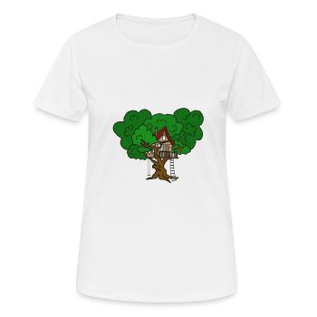 Baumhaus Baum Naturliebhaber Schaukel Leiter Kunst - Frauen T-Shirt atmungsaktiv - Weiß - Vorne - AI Model Female 172 dark (172cm)
