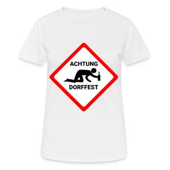 Attention fête du village attention drôle warnschild fête - T-shirt respirant Femme - blanc - Devant - AI Model Female 172 dark (172cm)