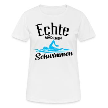 Schwimmen – Shirt Badehose baden Freibad Geschenk - Frauen T-Shirt atmungsaktiv - Weiß - Vorne - AI Model Female 172 dark (172cm)