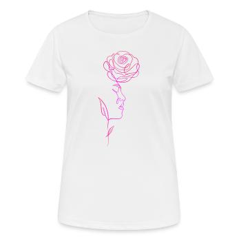Frauengesicht und rosa in einer Zeile - Frauen T-Shirt atmungsaktiv - Weiß - Vorne - AI Model Female 172 dark (172cm)