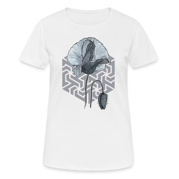 schwarzweiße Mohnblume mit Sechseck im Hintergrund - Frauen T-Shirt atmungsaktiv - Weiß - Vorne - AI Model Female 172 dark (172cm)