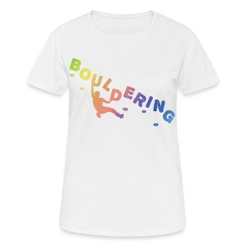 Bouldern, Klettern Freiklettern Kletterhalle - Frauen T-Shirt atmungsaktiv - Weiß - Vorne - AI Model Female 172 dark (172cm)