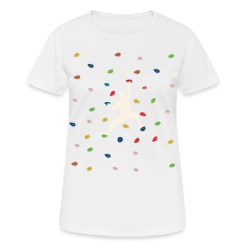 Bouldern, Klettern Freiklettern Kletterhalle - Frauen T-Shirt atmungsaktiv - Weiß - Vorne - AI Model Female 172 dark (172cm)
