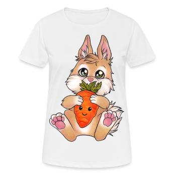 Niedlicher Hase im Comic Stil mit Karotte Möhre - Frauen T-Shirt atmungsaktiv - Weiß - Vorne - AI Model Female 172 dark (172cm)