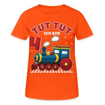 4ème anniversaire, 4 ans trains Lok Kids Boy Boy train - T-shirt respirant Femme - orange néon - Devant - AI Model Female 172 dark (172cm)