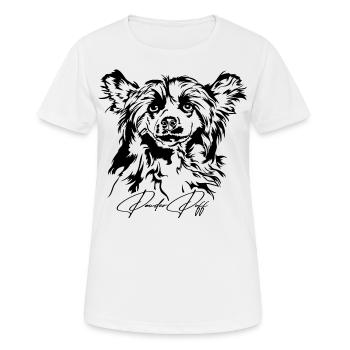 POWDER PUFF Chinese Crested Dog Portrait Wilsigns - Women's Breathable T-Shirt - white - Front - AI Model Female 172 dark (172cm)