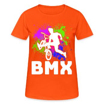 vintage bike outfit, bike urban freestyle bmx - Women's Breathable T-Shirt - neon orange - Front - AI Model Female 172 dark (172cm)