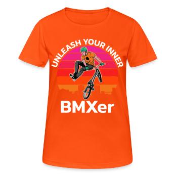 vintage bike outfit, bike urban freestyle bmx - Women's Breathable T-Shirt - neon orange - Front - AI Model Female 172 dark (172cm)