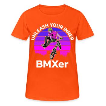 vintage bike outfit, bike urban freestyle bmx - Women's Breathable T-Shirt - neon orange - Front - AI Model Female 172 dark (172cm)