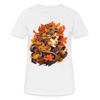 Schöne Frau mit Herbst Laub - Frauen T-Shirt atmungsaktiv - Weiß - Vorne - AI Model Female 172 dark (172cm)