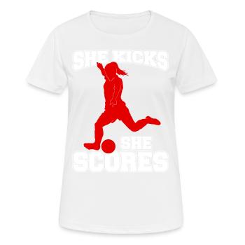 Soccer féminin, Football féminin, Football féminin - T-shirt respirant Femme - blanc - Devant - AI Model Female 172 dark (172cm)