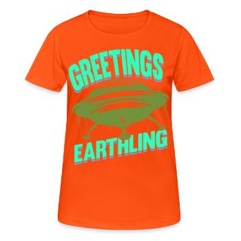 Alien, UFO, UAP, Space, Weltraum Flugobjekt - Frauen T-Shirt atmungsaktiv - Neonorange - Vorne - AI Model Female 172 dark (172cm)