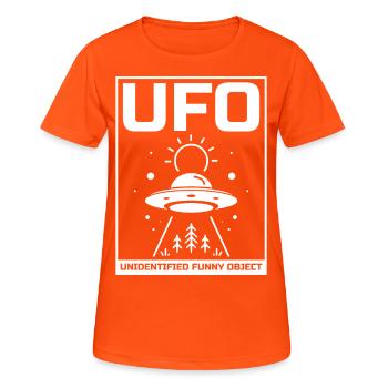 Alien, UFO, UAP, Space, Weltraum Flugobjekt - Frauen T-Shirt atmungsaktiv - Neonorange - Vorne - AI Model Female 172 dark (172cm)