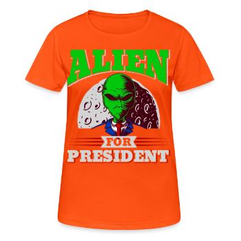 Alien, UFO, UAP, Space, Weltraum Flugobjekt - Frauen T-Shirt atmungsaktiv - Neonorange - Vorne - AI Model Female 172 dark (172cm)