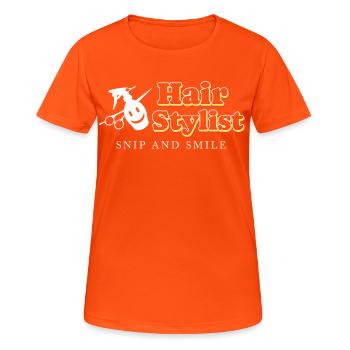 Frisörin Haarstylist Friseursalon Barber Friseurim - Frauen T-Shirt atmungsaktiv - Neonorange - Vorne - AI Model Female 172 dark (172cm)
