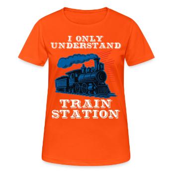 Modellbauer, Modelleisenbahn, Modelllokomotive - Frauen T-Shirt atmungsaktiv - Neonorange - Vorne - AI Model Female 172 dark (172cm)
