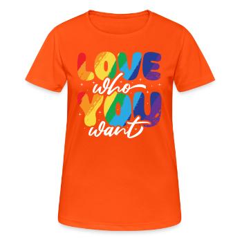 Gender Lesben, Schwule, Trans, Queer Regenbogen - Frauen T-Shirt atmungsaktiv - Neonorange - Vorne - AI Model Female 172 dark (172cm)