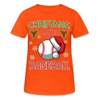 Joueur de baseball équipe club Noël amour - T-shirt respirant Femme - orange néon - Devant - AI Model Female 172 dark (172cm)