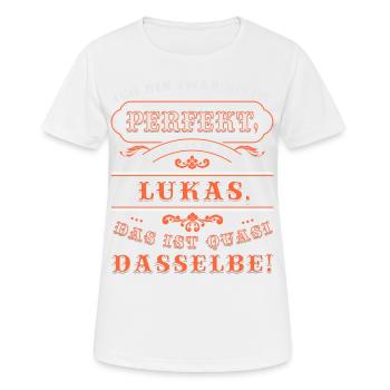 LUKAS drôle pour la journée du nom avec nom nom - T-shirt respirant Femme - blanc - Devant - AI Model Female 172 dark (172cm)