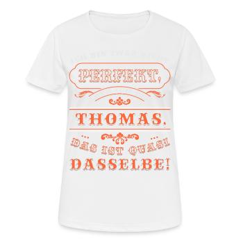 Funny THOMAS pour la Journée du Nom avec Nom Nom - T-shirt respirant Femme - blanc - Devant - AI Model Female 172 dark (172cm)