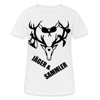 56 Hirsch Jäger & Sammler Macho Hirschgeweih - Frauen T-Shirt atmungsaktiv - Weiß - Vorne - AI Model Female 172 dark (172cm)