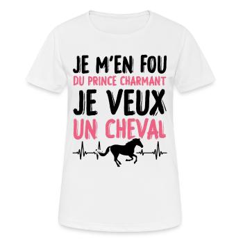 Je m'en fou du prince charmant je veux un cheval - T-shirt respirant Femme - blanc - Devant - AI Model Female 172 dark (172cm)