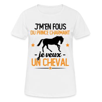 J'm'en fou du prince charmant je veux un cheval - T-shirt respirant Femme - blanc - Devant - AI Model Female 172 dark (172cm)