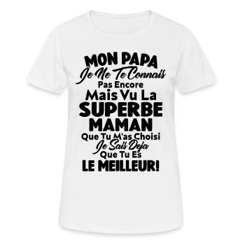 Mon Papa Je Te Connais Pas Encore Cadeau Grossesse - T-shirt respirant Femme - blanc - Devant - AI Model Female 172 dark (172cm)