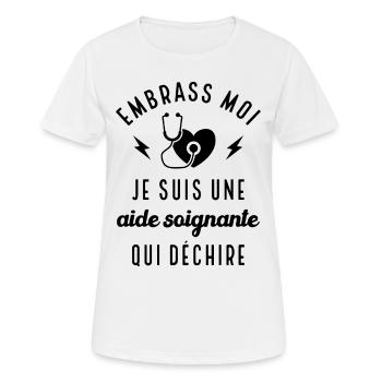 Embrasse moi je suis une aide-soignante cadeau - T-shirt respirant Femme - blanc - Devant - AI Model Female 172 dark (172cm)