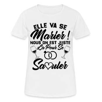 Elle va se marier, Nous juste là pour se saouler - T-shirt respirant Femme - blanc - Devant - AI Model Female 172 dark (172cm)