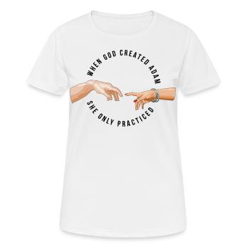 Adams Création Édition féministe - T-shirt respirant Femme - blanc - Devant - AI Model Female 172 dark (172cm)