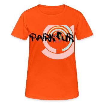 Parkour, Freerunning Backflip Freestyly Acrobatic - Women's Breathable T-Shirt - neon orange - Front - AI Model Female 172 dark (172cm)