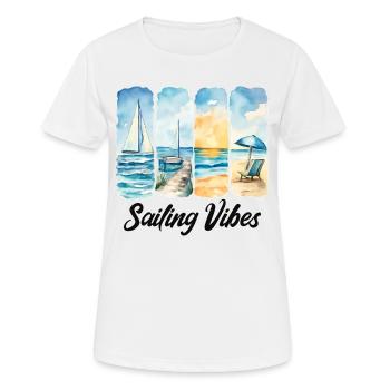 Découvrez l’atmosphère de la navigation en bord de mer - T-shirt respirant Femme - blanc - Devant - AI Model Female 172 dark (172cm)