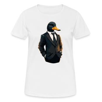 Dessin mignon d’un canard en costume - T-shirt respirant Femme - blanc - Devant - AI Model Female 172 dark (172cm)