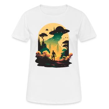 Ufo in the Woods - Women's Breathable T-Shirt - white - Front - AI Model Female 172 dark (172cm)