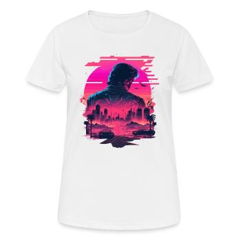 Synthwave City Skyline - Frauen T-Shirt atmungsaktiv - Weiß - Vorne - AI Model Female 172 dark (172cm)