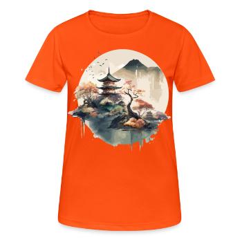 Traditionelle japanische Holzschnittkunst - Frauen T-Shirt atmungsaktiv - Neonorange - Vorne - AI Model Female 172 dark (172cm)