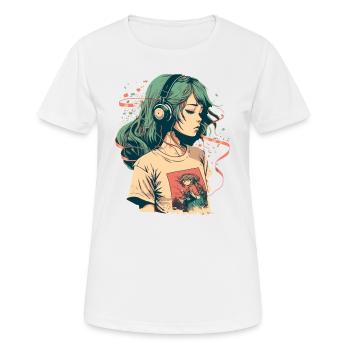 Étudiez une fille qui écoute de la musique - T-shirt respirant Femme - blanc - Devant - AI Model Female 172 dark (172cm)