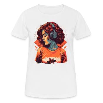 Fille d’étude écoutant de la musique Lo-Fi - T-shirt respirant Femme - blanc - Devant - AI Model Female 172 dark (172cm)